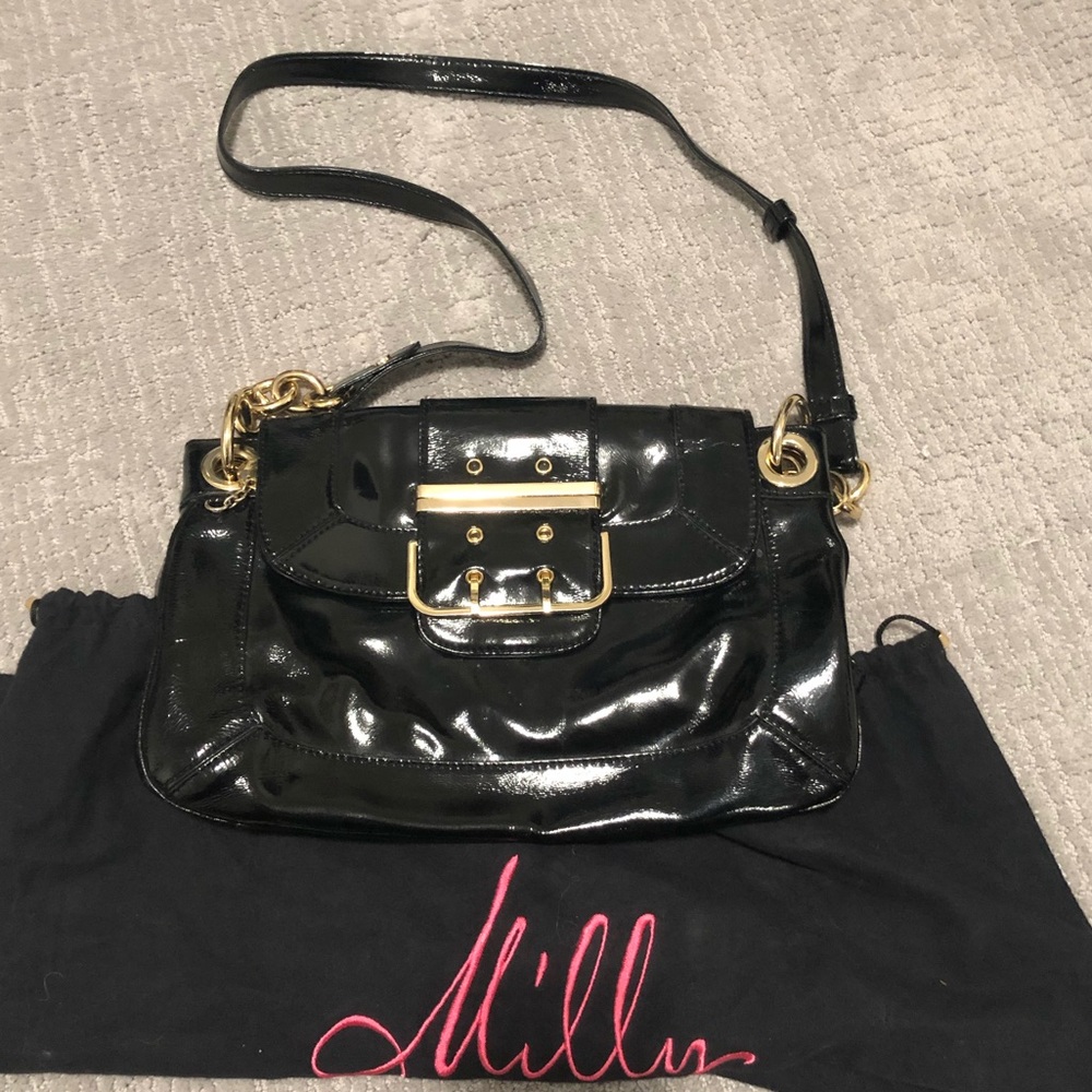 Milly black patent leather crossbody